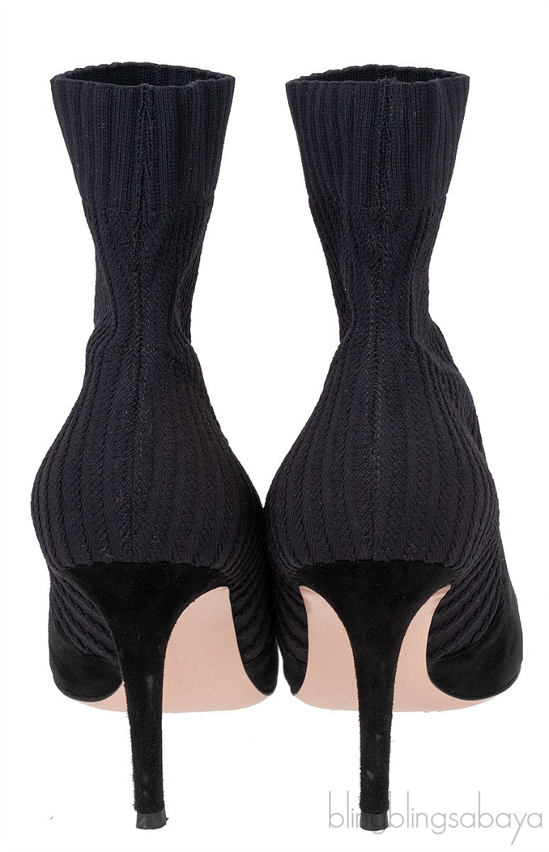 Black Knitted Pointed Toe Ankle Boots