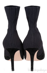 Black Knitted Pointed Toe Ankle Boots