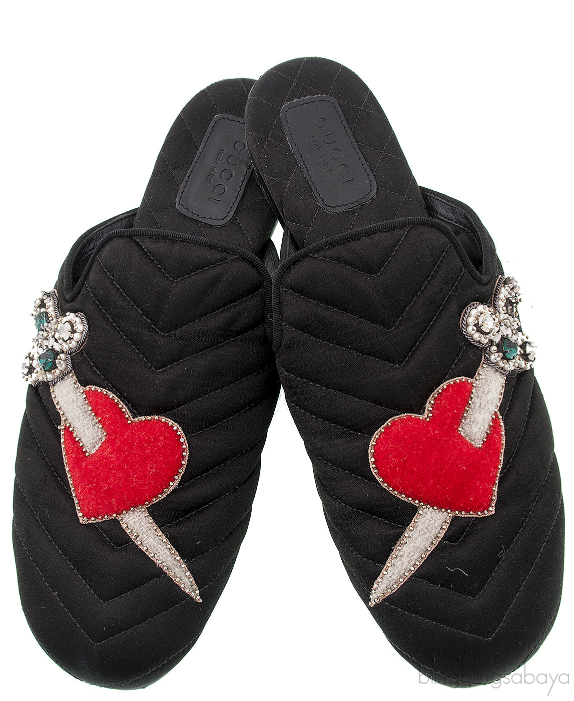 Black Quilted Satin Heart Slipper