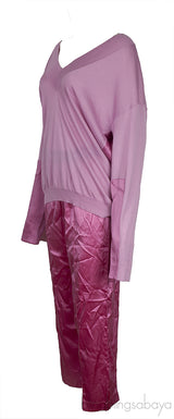 Light Pink Cashmere Satin Blend Sweatshirt & Silk Trouser