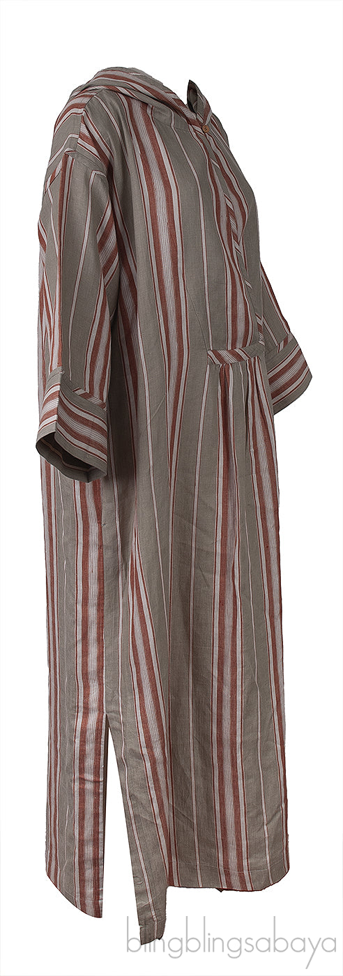 Oversized Striped Hooded Linen Maxi Dress