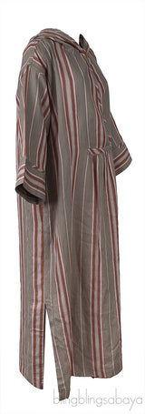 Oversized Striped Hooded Linen Maxi Dress