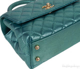 Metallic Green Quilted Caviar Leather Small Coco Top Handle Bag