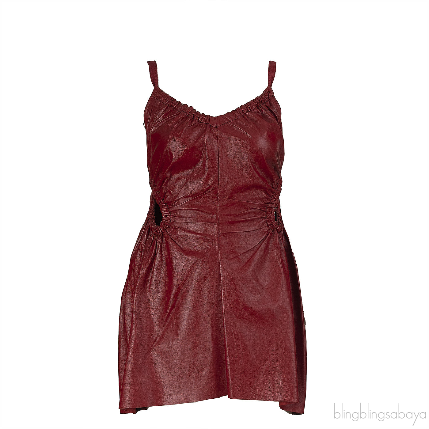 Celine Burgundy Leather Cut-out Midi Dress S