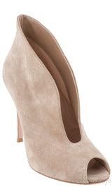Beige Suede Ankle-Flare Boots
