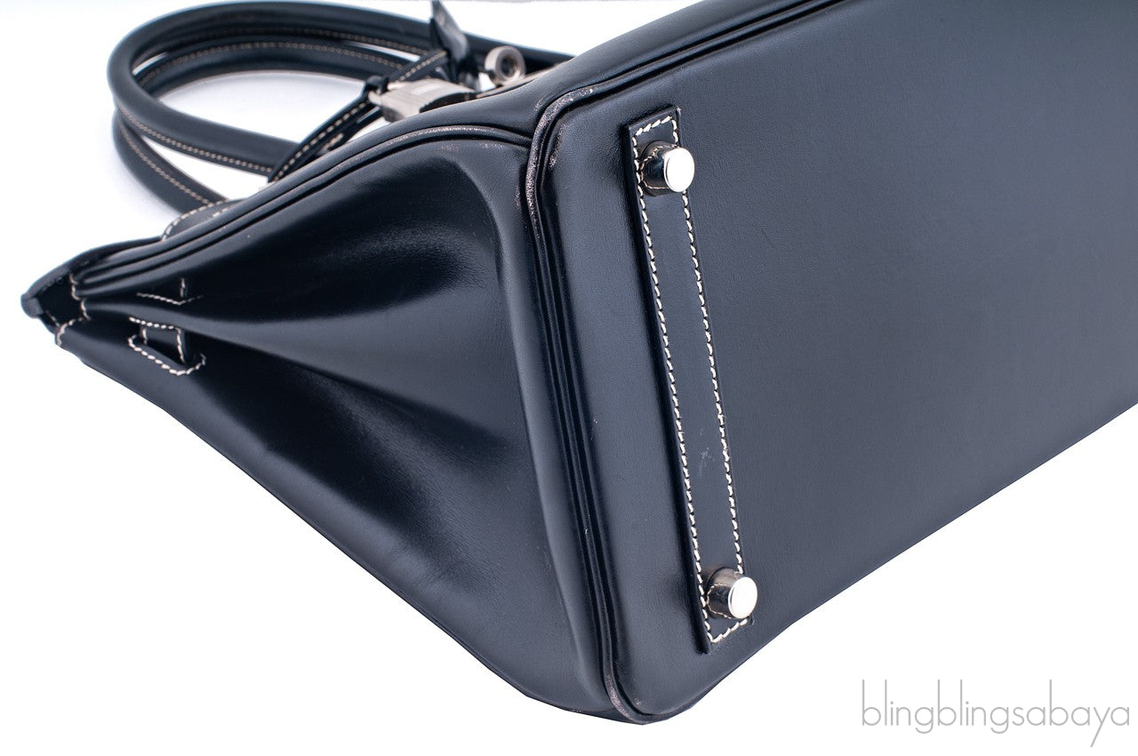 Birkin 30 Black Box Beige Stitching