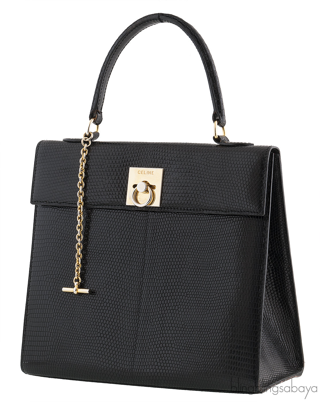 Vintage Black Lizard Top Handle Bag