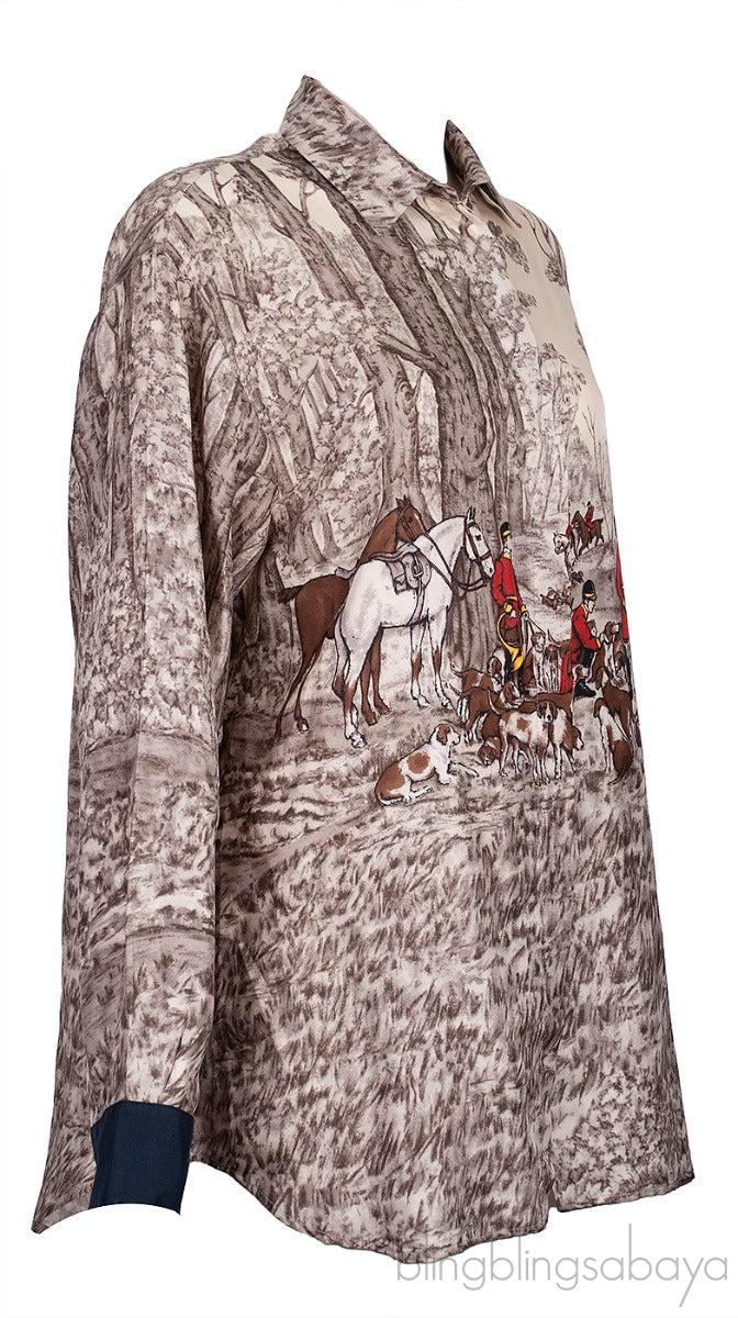 Wood & Animal Printed Long Sleeve Shirt