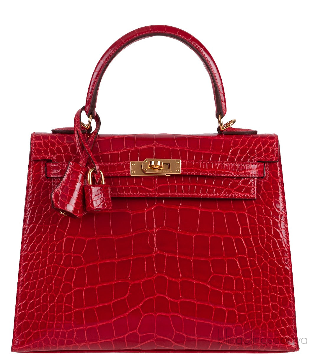 Kelly 25 Red Braise Crocodile GHW