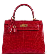 Kelly 25 Red Braise Crocodile GHW