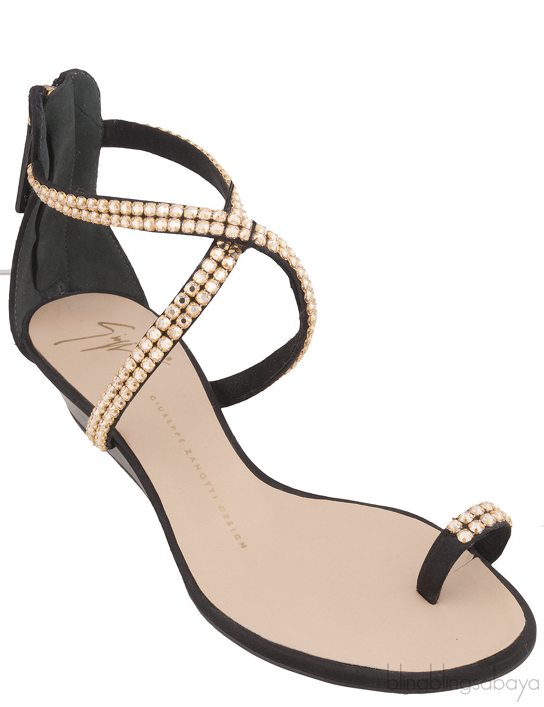 Black Crystal One Finger Sandals