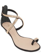 Black Crystal One Finger Sandals
