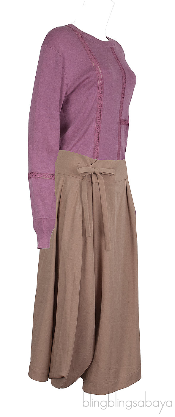 Cheerful Pink Lace Detail Sweatshirt and Soft Tan Sarouel Pants