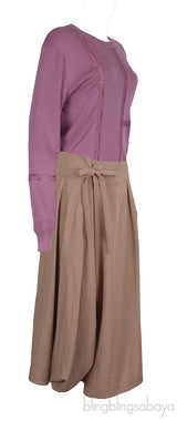 Cheerful Pink Lace Detail Sweatshirt and Soft Tan Sarouel Pants