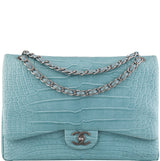 Turquoise Maxi Crocodile Flap Bag