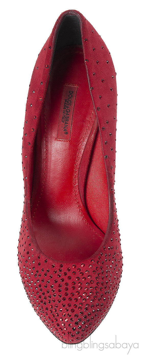 Dolce & Gabbana Red Suede Crystal Heels