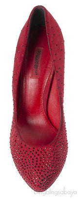 Dolce & Gabbana Red Suede Crystal Heels