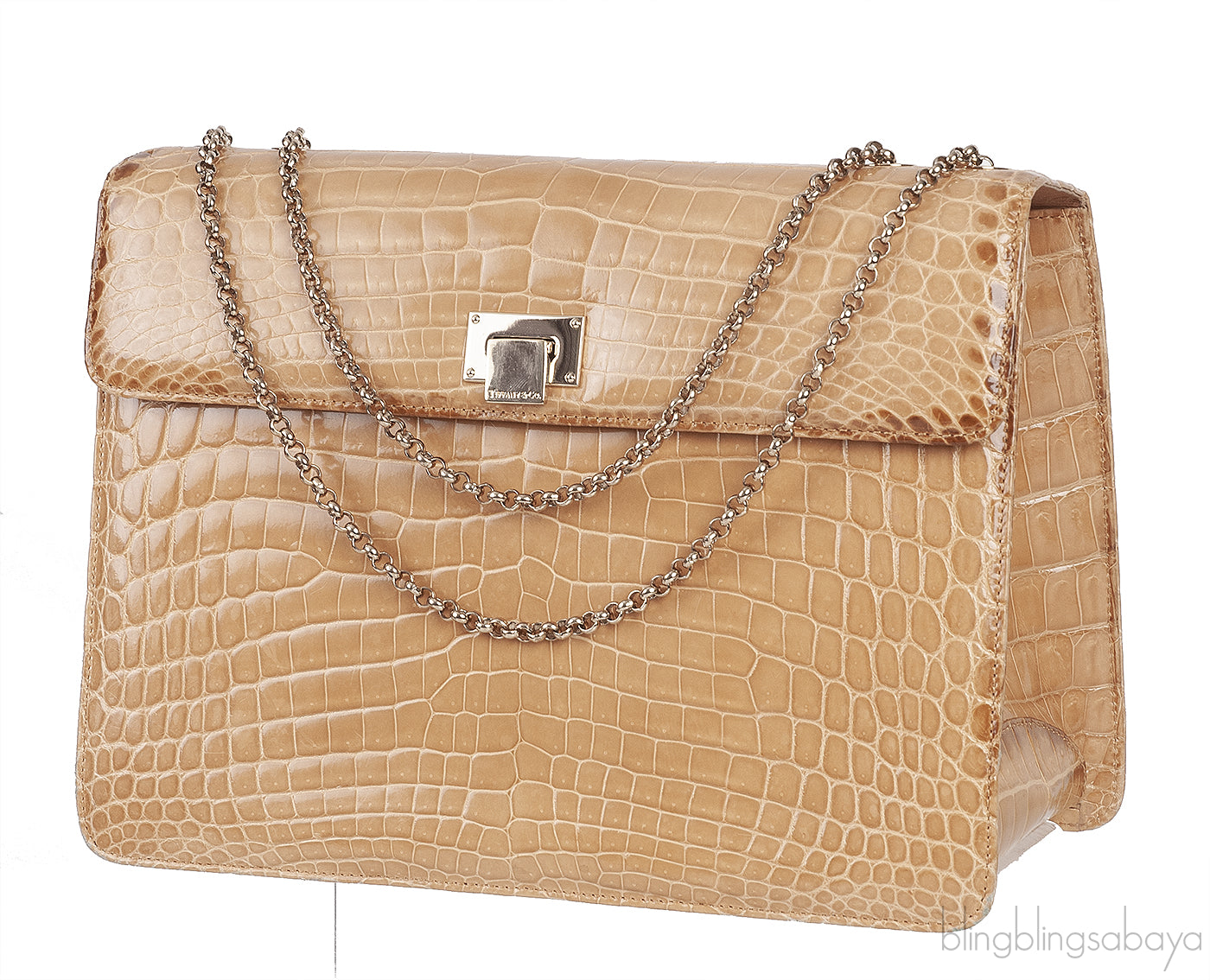 Beige Cornelia Lunch Box Crocodile Bag