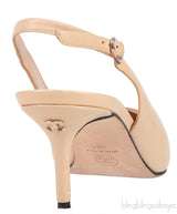 Beige Leather/Black Canvas Slingback Shoes