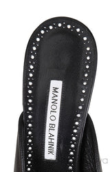Black Leather Twisted Vamp Peep Toe Mule