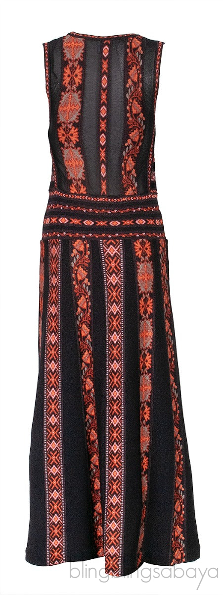 Black & Orange Printed Sleeveless Dress