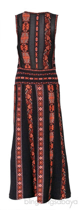 Black & Orange Printed Sleeveless Dress