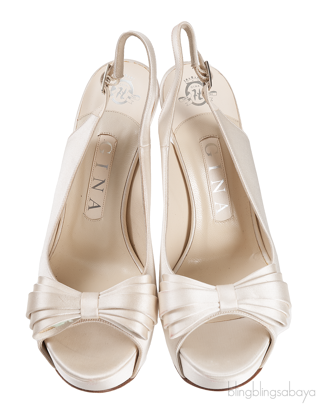 Gina Pearl White Satin Bow Slingback Heels