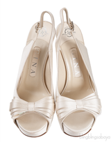 Gina Pearl White Satin Bow Slingback Heels