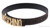 Moschino Brown Jacquard Metallic Logo Buckle Belt