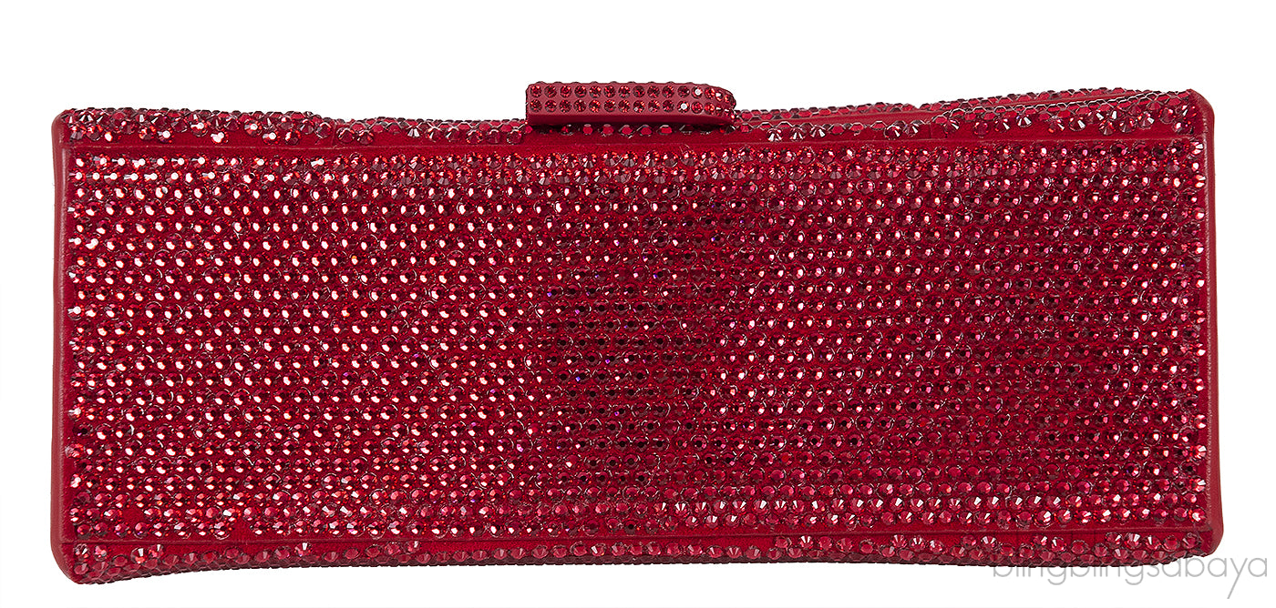 Hourglass XS Red Rhinestone Suede Calfskin