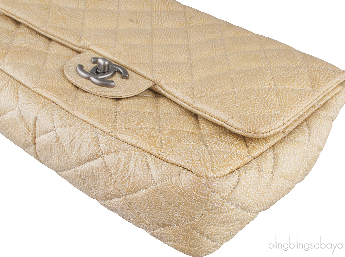 Crinkled Patent Quilted Flap Bag Jumbo