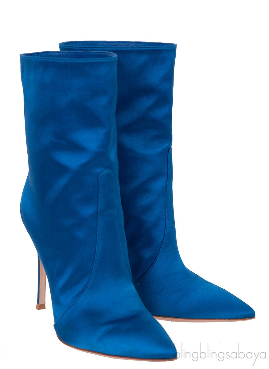 Blue Satin Ankle Boots