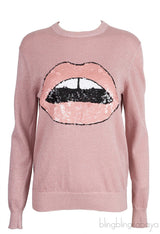 Metallic Pink Sequin Lip Sweatshirt
