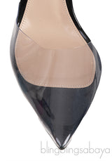PVC Black Slingback Pointed Toe Heels