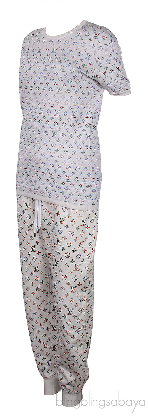 White Monogram Knitted T-shirt & Printed Jogger Set