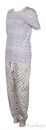 White Monogram Knitted T-shirt & Printed Jogger Set