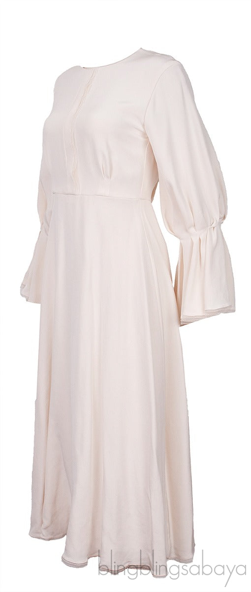 Off-white Gathered Sleeve Midi Dress