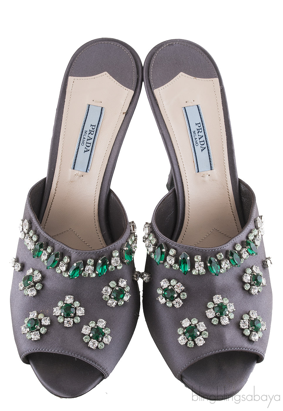 Grey Floral Crystal Slip on Sandals