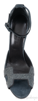 Hermes Premiere Glitter Blue Grey Suede Sandals