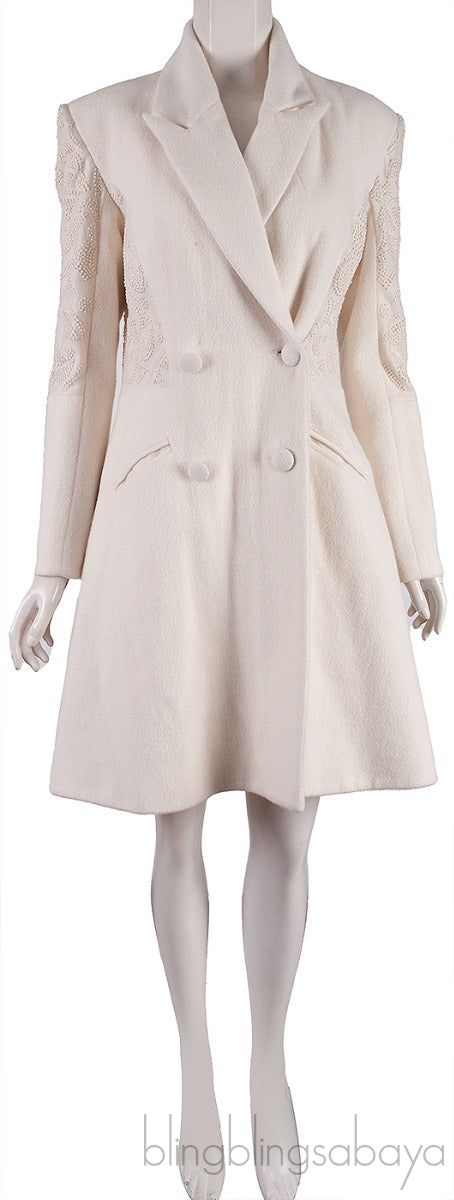 Off-white Wool Embroidered Coat