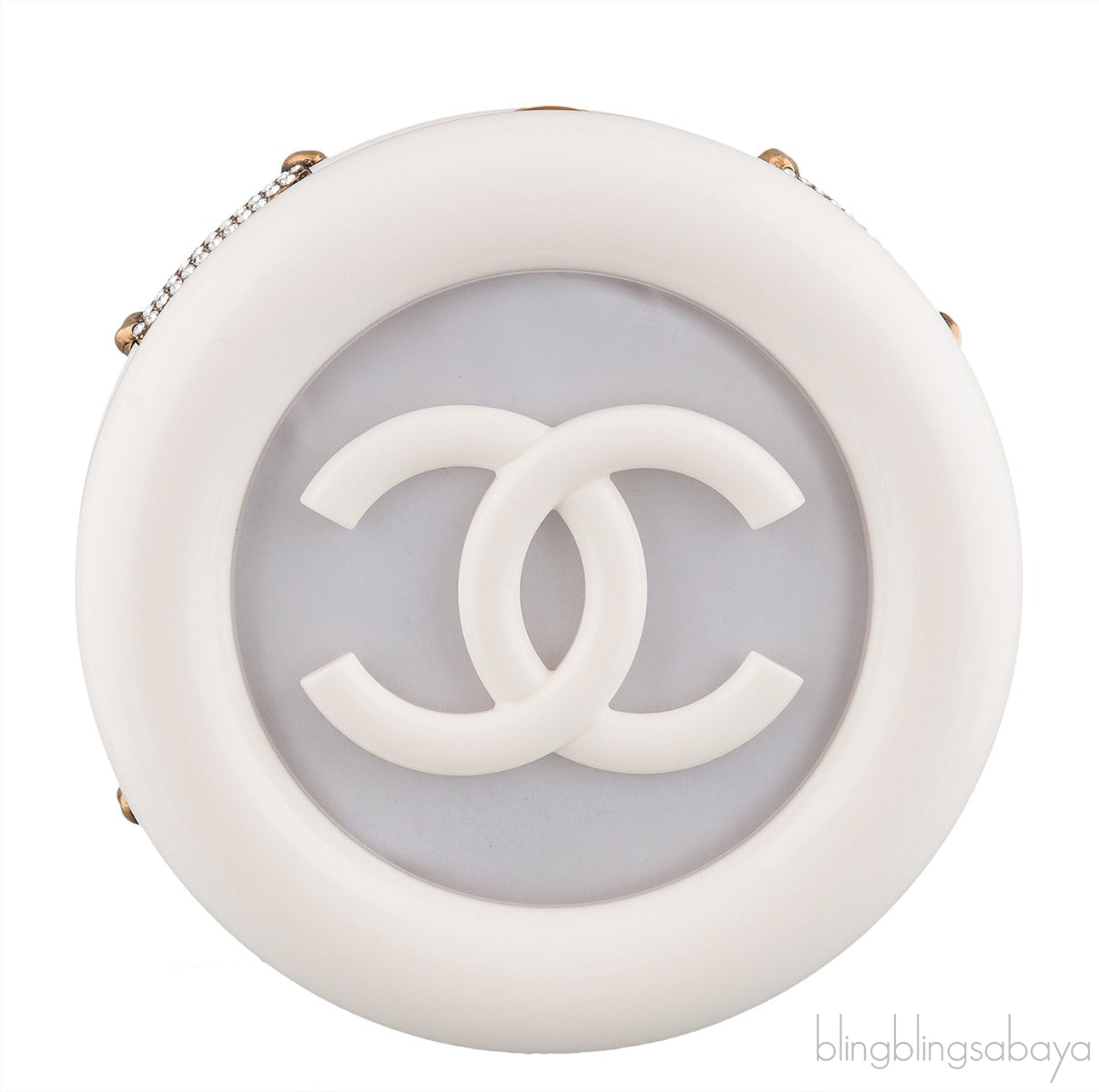 Off-white Crystal Gold Round Clutch
