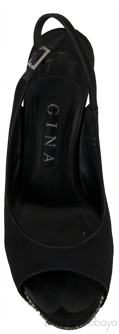Black Slingback Peep Toe Sandals