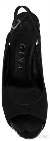 Black Slingback Peep Toe Sandals