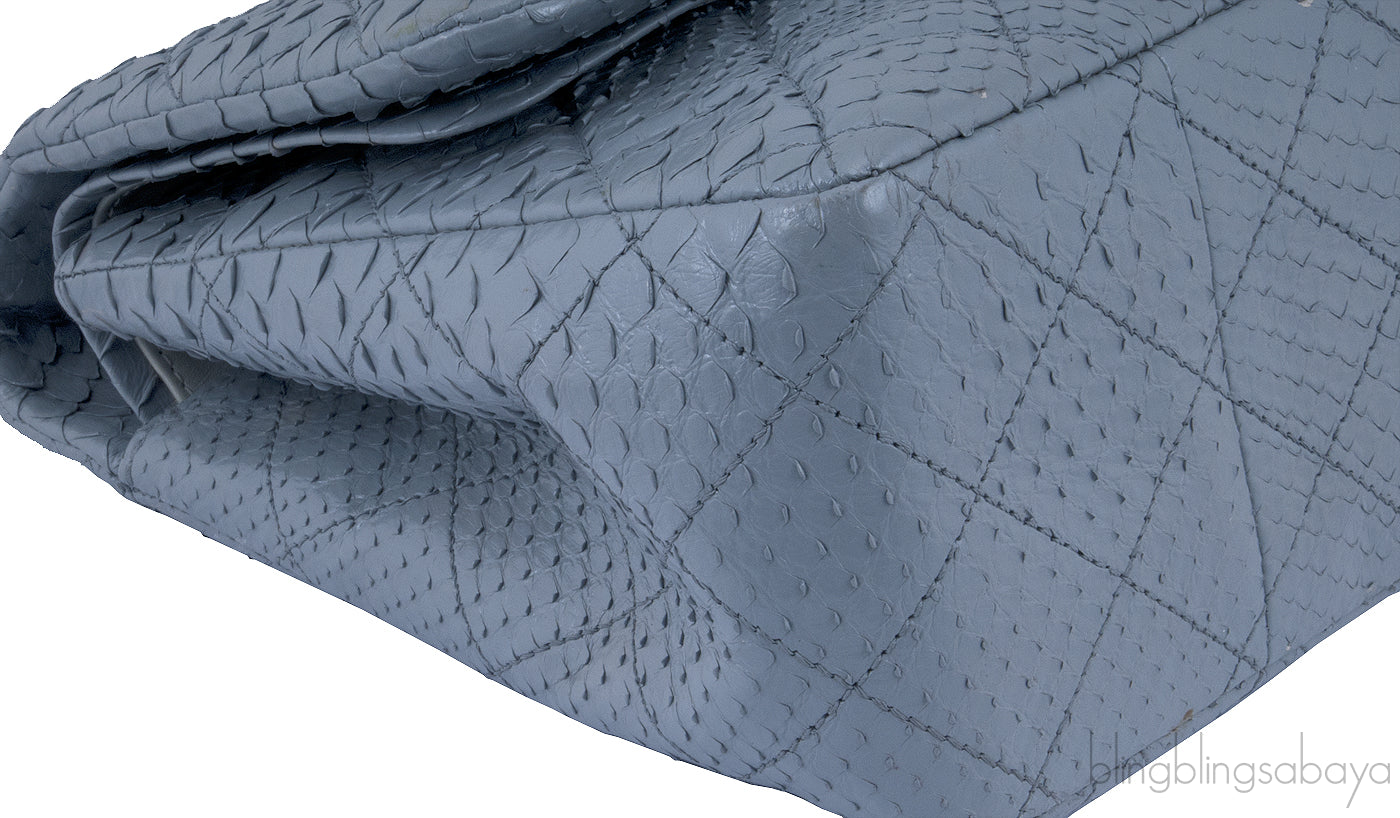 Gray Python Jumbo Double Flap Bag GHW