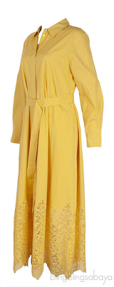 Carola Belted Macrame Lace Trimmed Dress