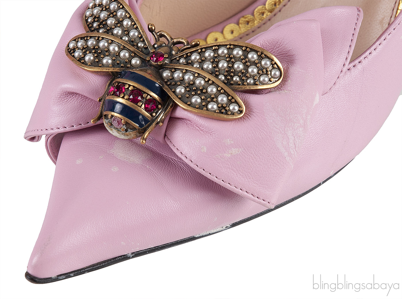 Baby Pink Bow Bee Pointed Toe Heels