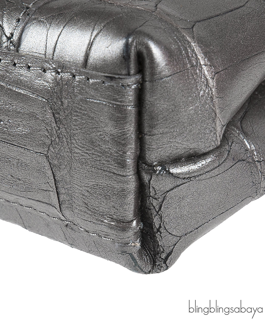 Nancy Gonzalez Grey Fold-Over Crocodile Clutch