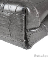 Nancy Gonzalez Grey Fold-Over Crocodile Clutch