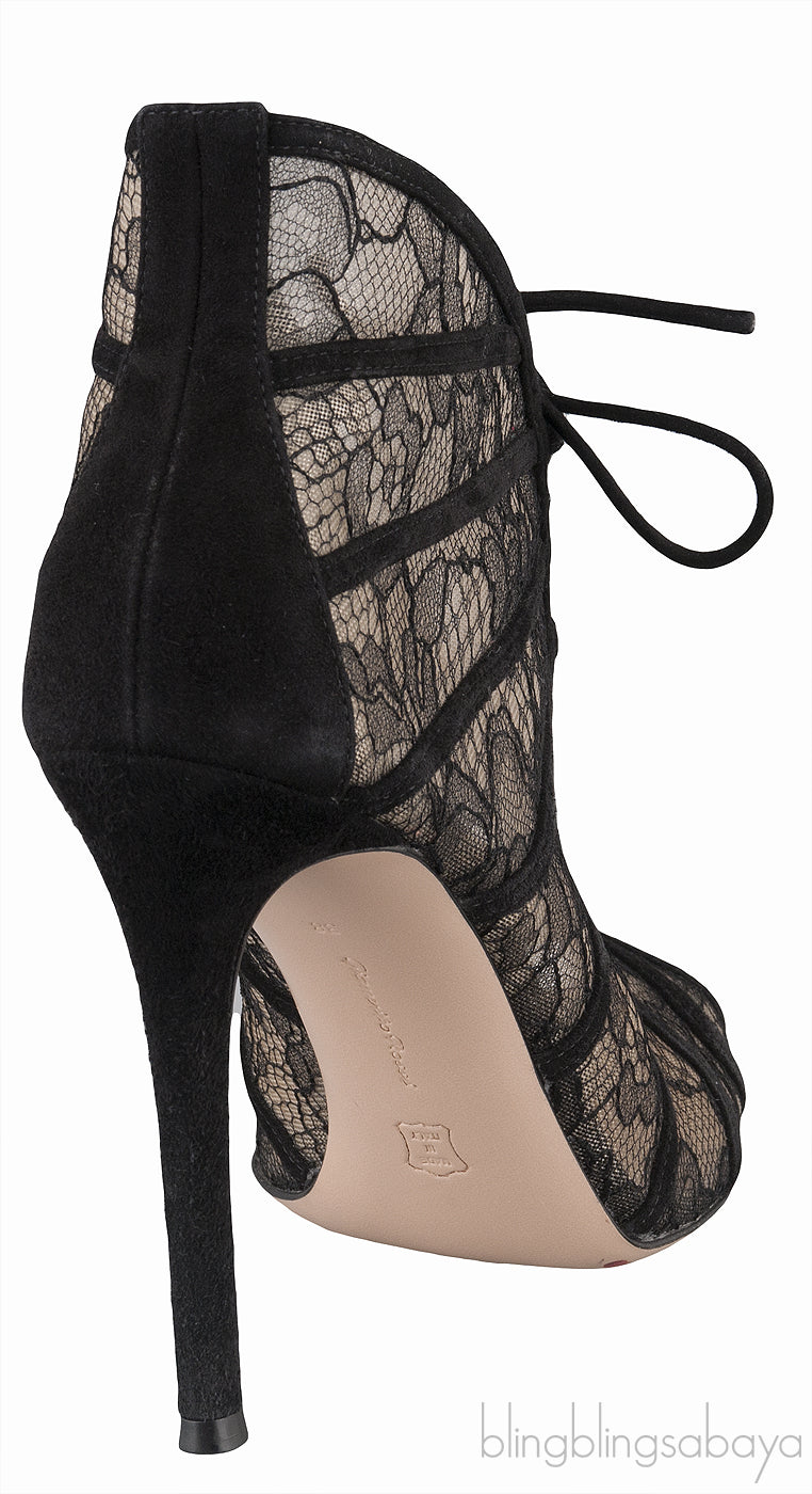 Floral Lace Mesh Lace-up Heels