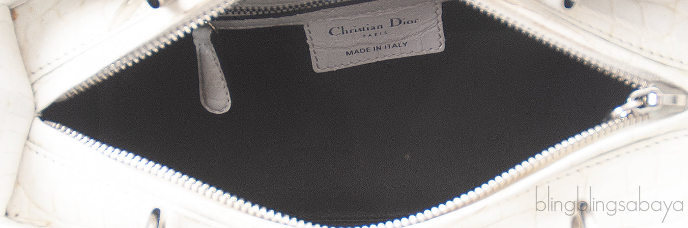 Christian Dior Lady Dior White Printed Crocodile Medium Bag
